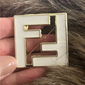 Fendi Gold and White Logo Pin